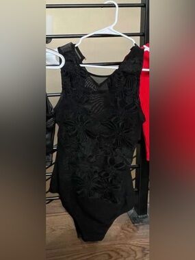 Haute Monde Black Floral Lace Sleeveless Tank Bodysuit